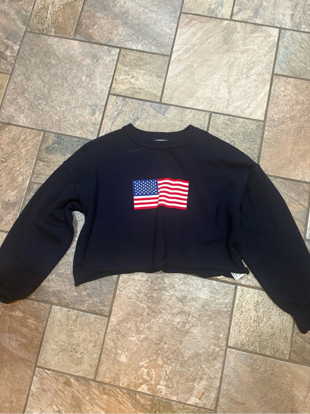 Cropped Black Women's Sweater with Flag Graphic